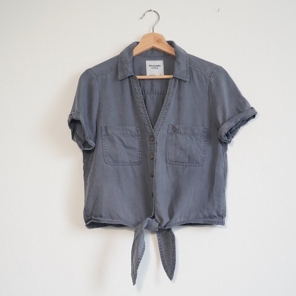 Abercombie & Fitch Tie Waist Short Sleeve Roll Cuff Blue Button Down Small